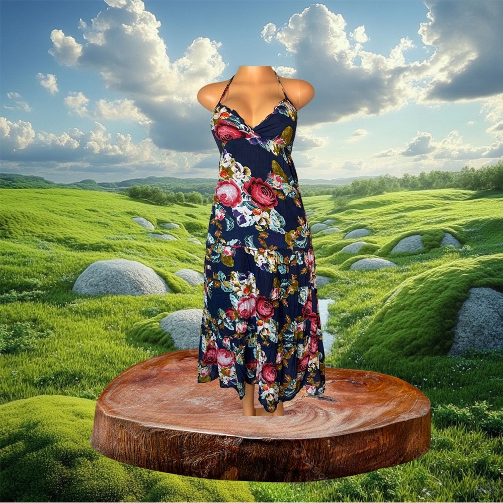 Forever 21 Navy Floral Maxi Dress - Picture 1 of 5